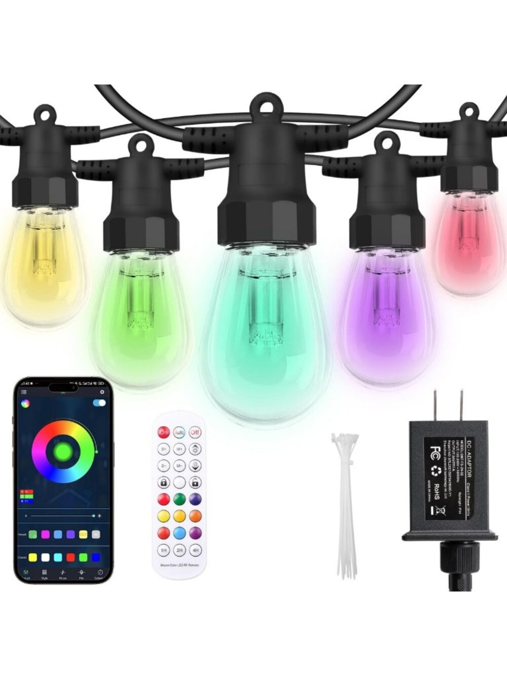 100FT Color Changing Outdoor String Lights - Waterproof Patio Decor for Parties